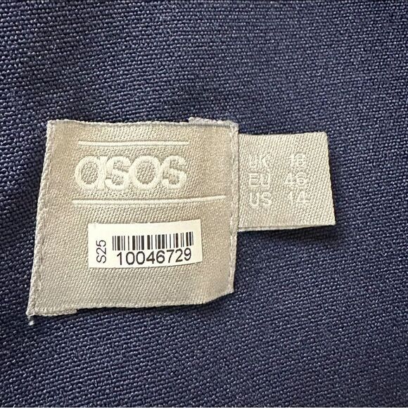 Asos Navy Blue Double V Ruffle Wrap Midi Dress, Size 14 - Picture 9 of 12